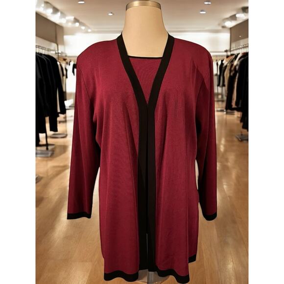 Misook Size 2X Wine Knit‎ Twin Set With Black Trim - Picture 1 of 6